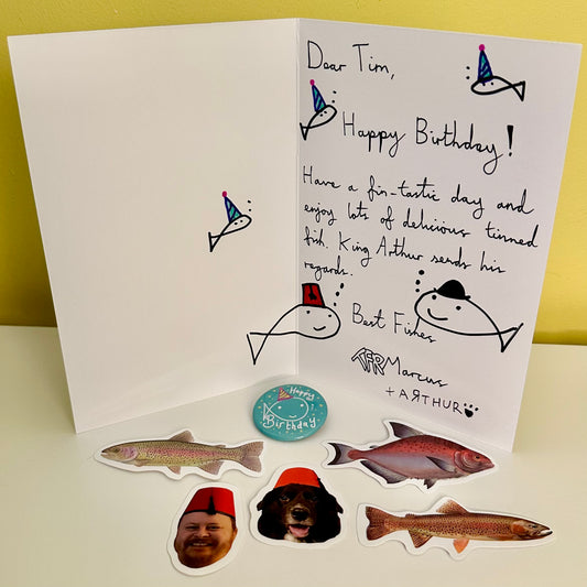 Handwritten Birthday Card, Badge & Stickers