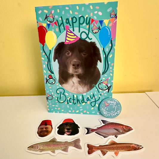 Handwritten Birthday Card, Badge & Stickers