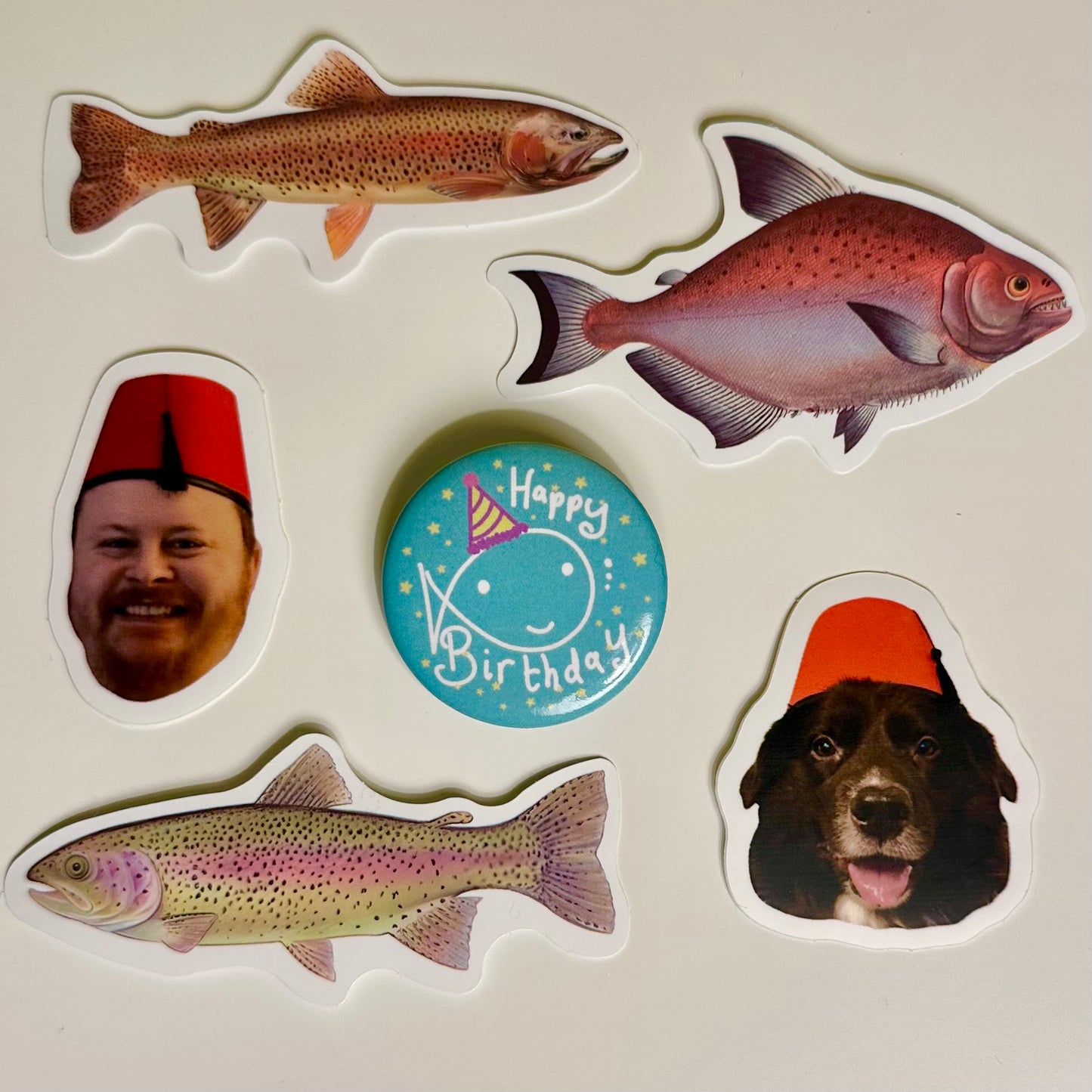 Handwritten Birthday Card, Badge & Stickers