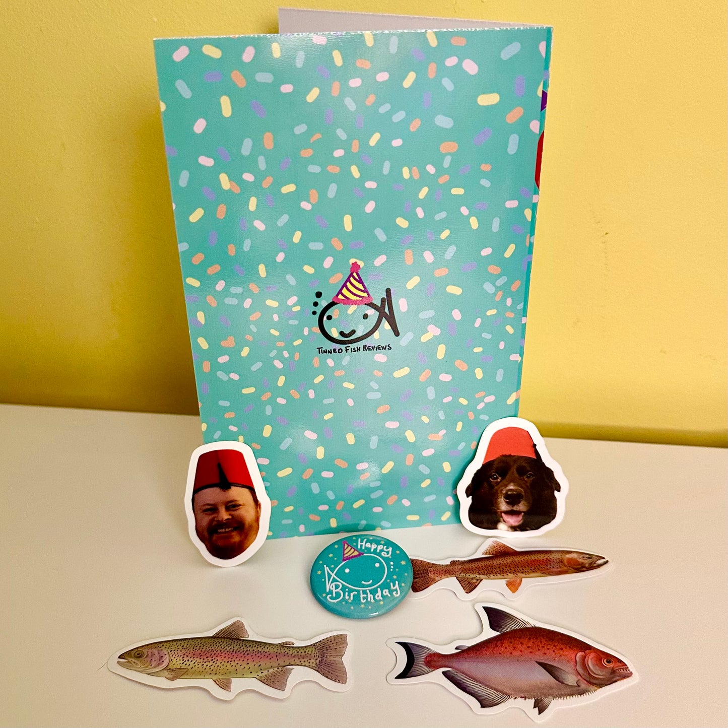 Handwritten Birthday Card, Badge & Stickers